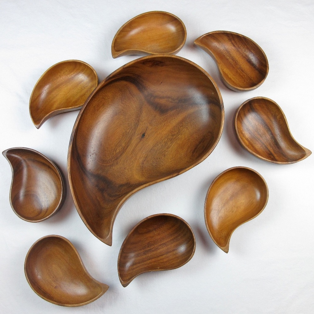 Vintage Mid Century Teak Salad Bowl Set
